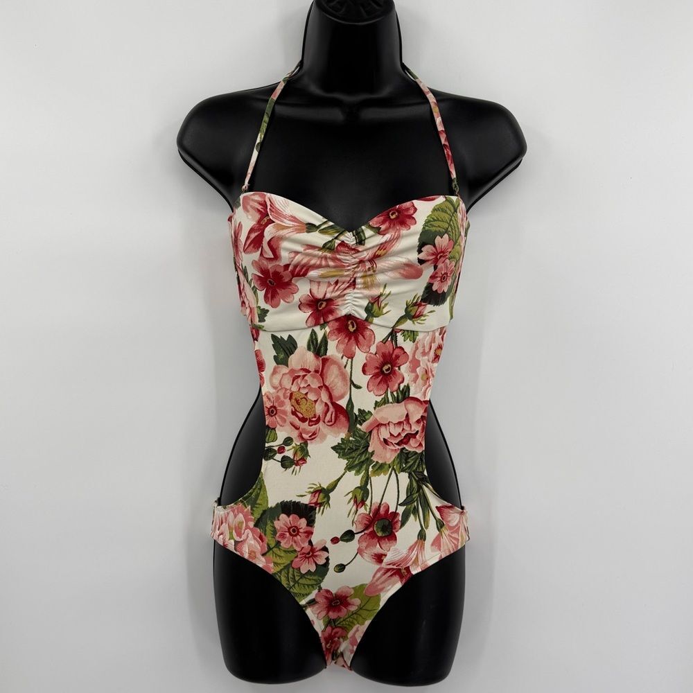 WET by Beach Rays Floral Cutout One Piece Swimsuit | Vintage Rose Print | Large